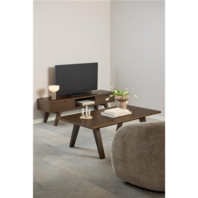 Alina TV Table – Brown MDF & Oak Veneer, 150×40×45 cm