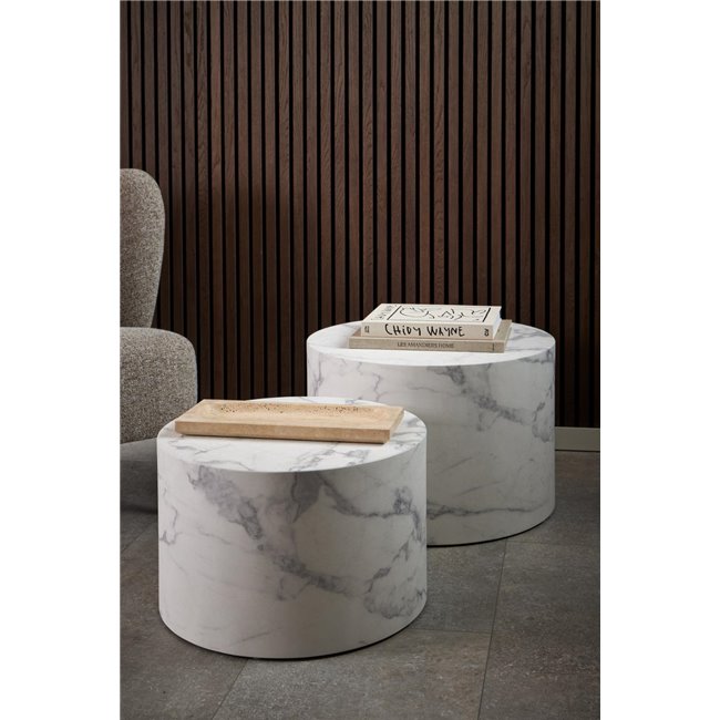 Aice Coffee Table Set – White Marble Look, MDF, 58×58×40 cm