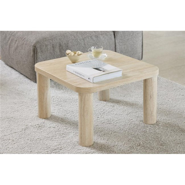 Acolano Coffee Table – Beige Marble-Look MDF, 60×60×36 cm