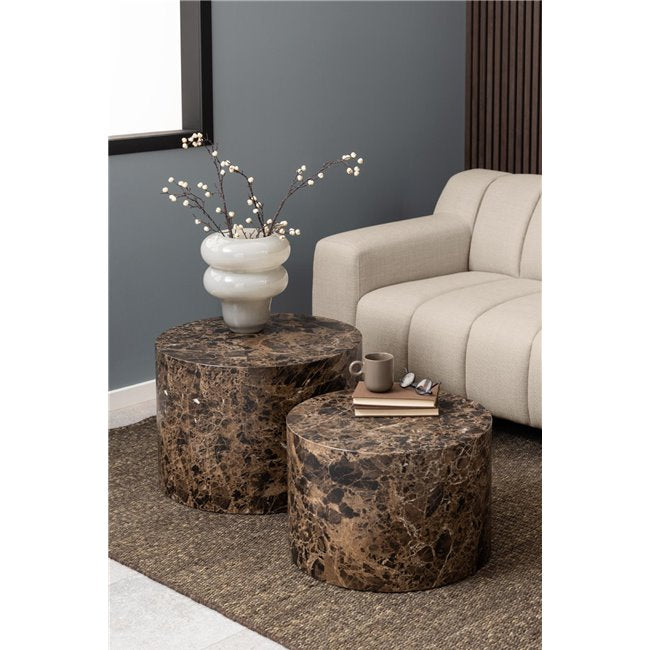 Aice Coffee Table Set – Brown Marble Look, MDF, 58×58×40 cm