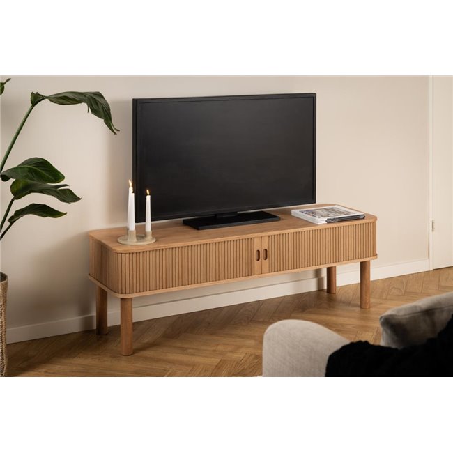 Angley TV Table – Natural MDF, Oak Veneer & Oak Wood, 140×40×45 cm