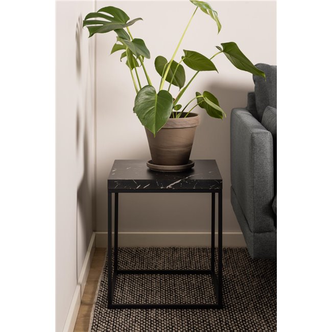 Arossa Coffee Table – Black Marble Look MDF & Steel, 40×40×45 cm