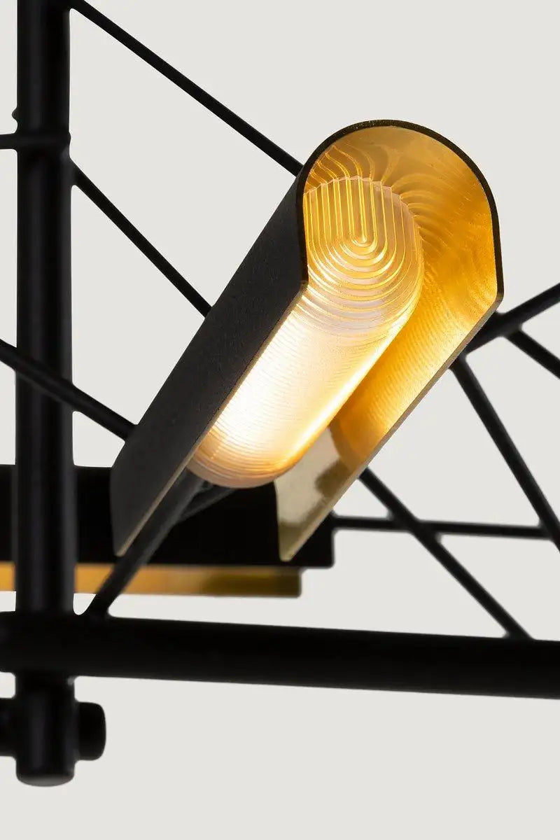 85 LED Suspension Lamp in Black Metal Frame with Brass Shades