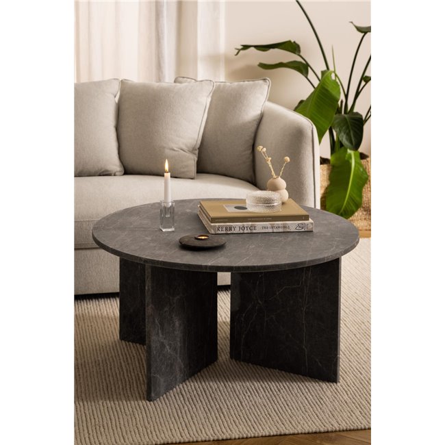 Avega Coffee Table – Grey Marble, 90×90×42 cm
