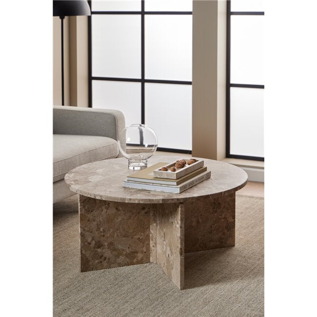 Avega Coffee Table – Beige Marble, 90×90×42 cm