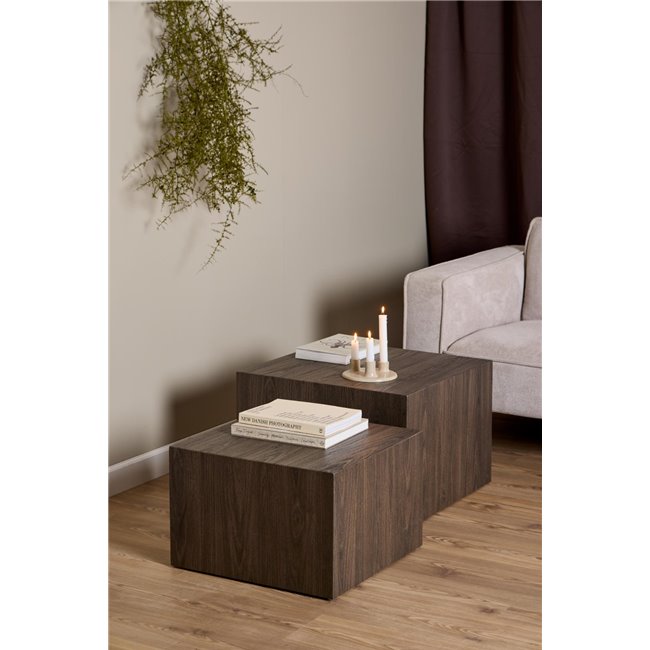 Aice Coffee Table Set – Brown, MDF, 58×58×40 cm