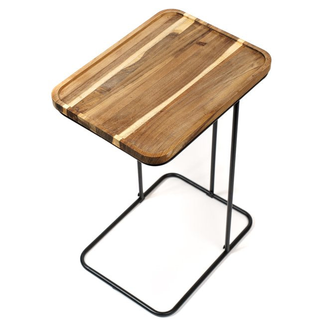 Canape Side Table – Acacia Wood & Metal Modern Accent Table