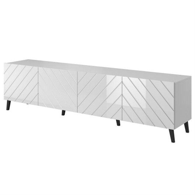 Habeto TV Table – White Chipboard & Plastic, 200×41.6×52 cm