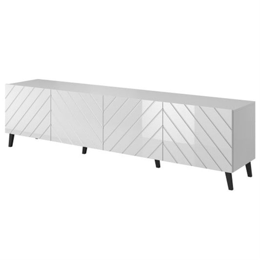 Habeto TV Table – White Chipboard & Plastic, 200×41.6×52 cm