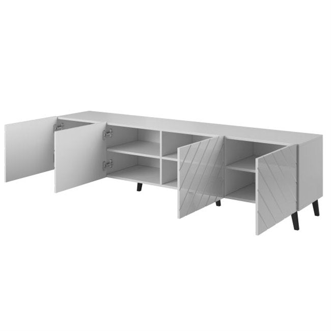 Habeto TV Table – White Chipboard & Plastic, 200×41.6×52 cm