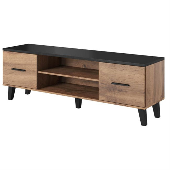 Hotta B TV Table – Oak Pattern & Black Chipboard/MDF, 160×40×53 cm
