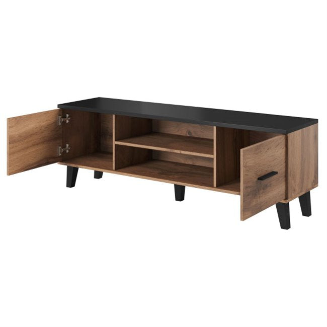 Hotta B TV Table – Oak Pattern & Black Chipboard/MDF, 160×40×53 cm
