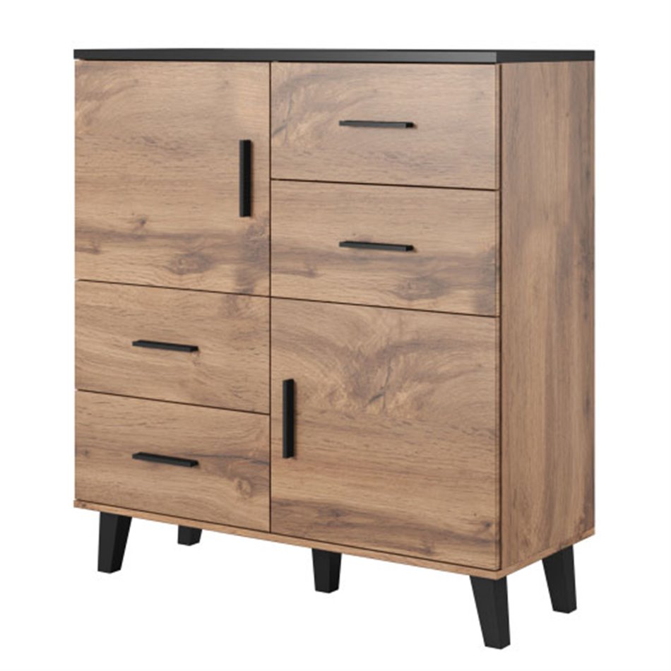Chest of drawers Hotta B, votan oak/black, chipboard, H119x110x45cm