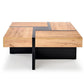 Hevilla Coffee Table – Oak Pattern & Black Chipboard, 100×100×47 cm