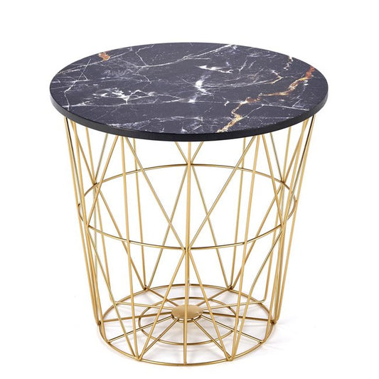 Harissa G Coffee Table – Black & Gold MDF with Steel, Ø42×41 cm