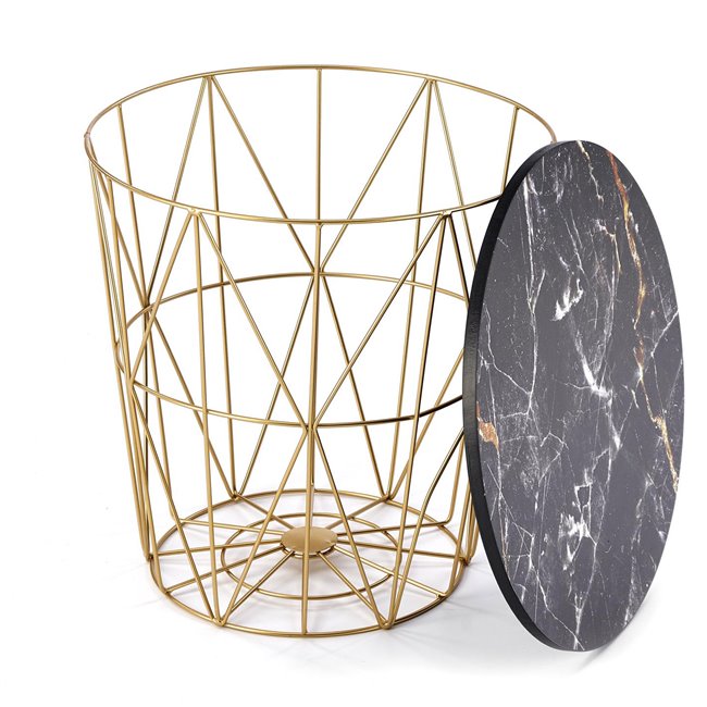 Harissa G Coffee Table – Black & Gold MDF with Steel, Ø42×41 cm