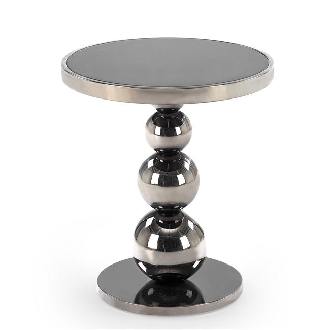 Harla Coffee Table – Black & Silver Steel with Glass, Ø46×40 cm
