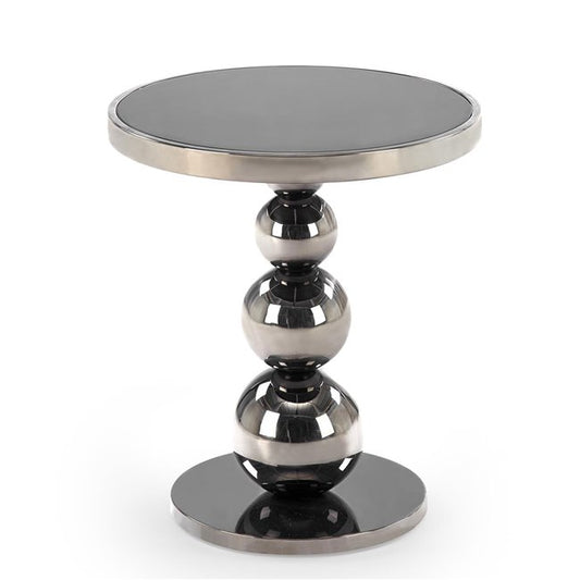 Harla Coffee Table – Black & Silver Steel with Glass, Ø46×40 cm