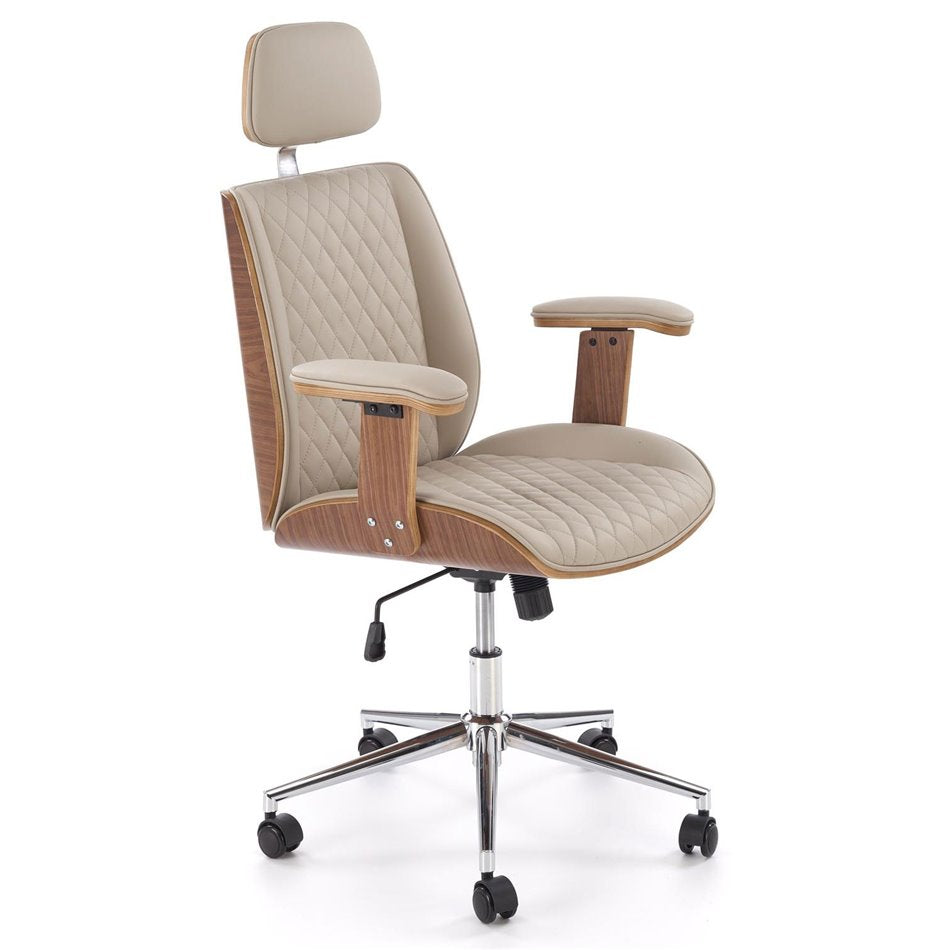 Executive Office Chair Himber – Walnut & Beige Eco Leather, Adjustable Height, 114–122×72×68 cm