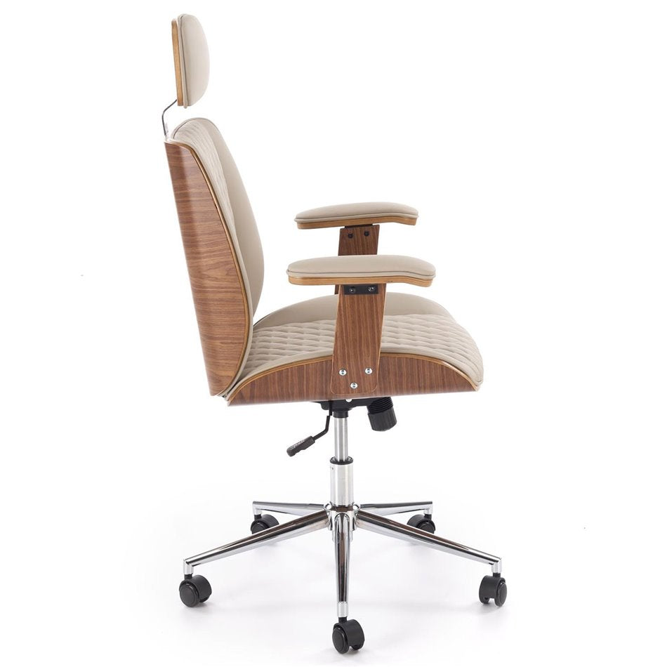 Executive Office Chair Himber – Walnut & Beige Eco Leather, Adjustable Height, 114–122×72×68 cm