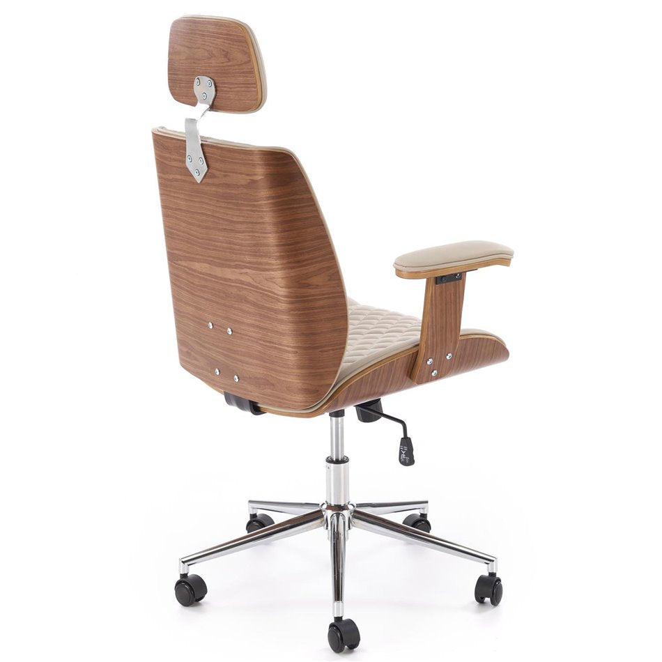 Executive Office Chair Himber – Walnut & Beige Eco Leather, Adjustable Height, 114–122×72×68 cm
