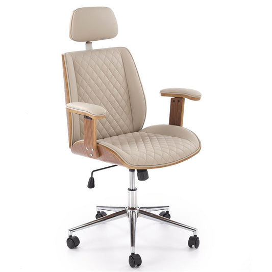 Executive Office Chair Himber – Walnut & Beige Eco Leather, Adjustable Height, 114–122×72×68 cm