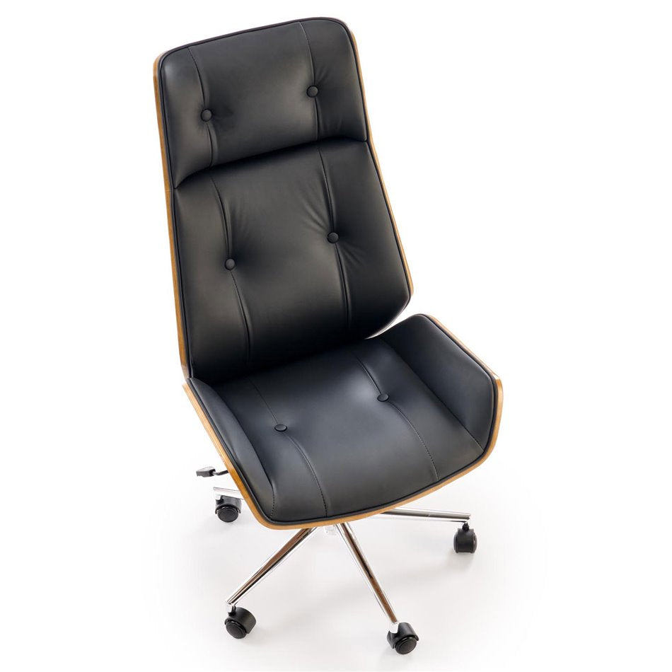 Executive Office Chair Hebstero – Walnut & Black Eco Leather, Adjustable Height, 114–122×65×60 cm