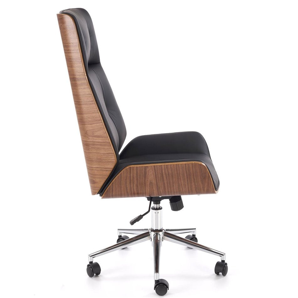Executive Office Chair Hebstero – Walnut & Black Eco Leather, Adjustable Height, 114–122×65×60 cm