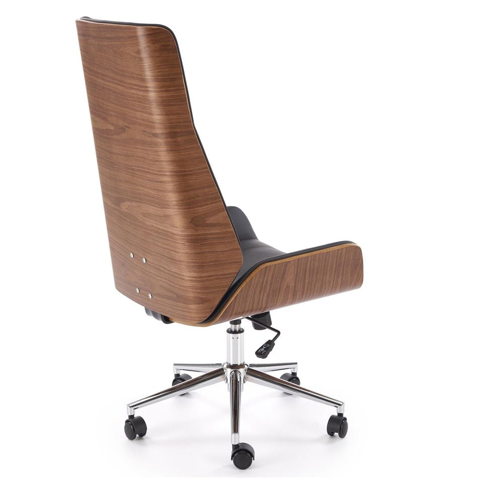 Executive Office Chair Hebstero – Walnut & Black Eco Leather, Adjustable Height, 114–122×65×60 cm