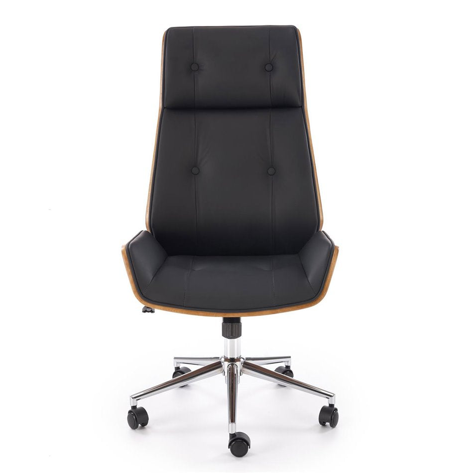 Executive Office Chair Hebstero – Walnut & Black Eco Leather, Adjustable Height, 114–122×65×60 cm