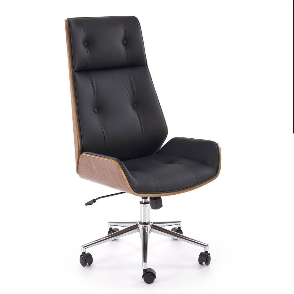 Executive Office Chair Hebstero – Walnut & Black Eco Leather, Adjustable Height, 114–122×65×60 cm