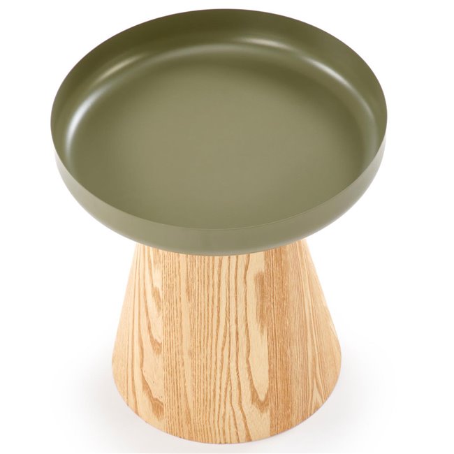 Haina Coffee Table – Green & Natural MDF Top with Steel Frame, Ø40×42 cm