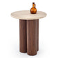 Horotea S Coffee Table – Travertine & Walnut MDF, Ø50×56 cm