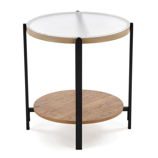 Hamala S Coffee Table – Natural & Black MDF with Steel and Glass, Ø53×55 cm