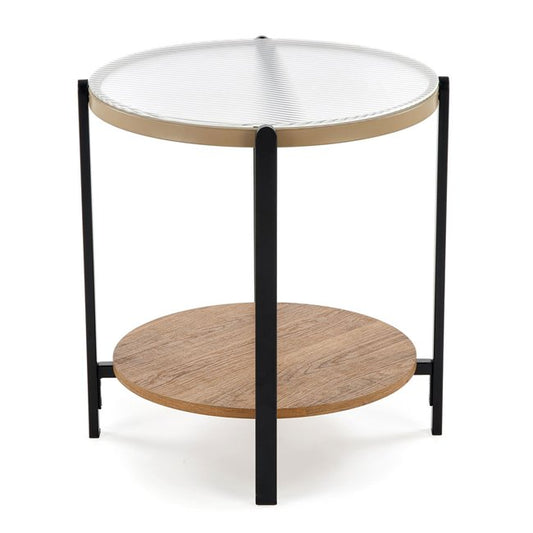 Hamala S Coffee Table – Natural & Black MDF with Steel and Glass, Ø53×55 cm