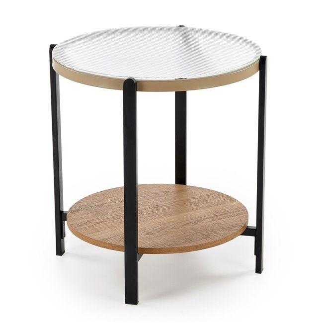 Hamala S Coffee Table – Natural & Black MDF with Steel and Glass, Ø53×55 cm