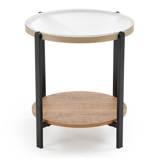 Hamala S Coffee Table – Natural & Black MDF with Steel and Glass, Ø53×55 cm