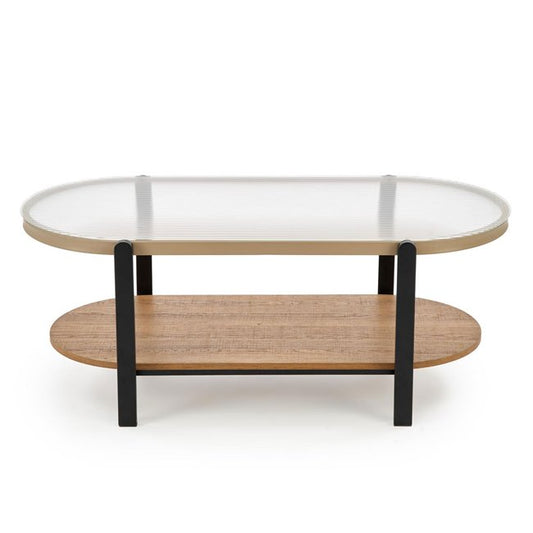 Hamala Coffee Table – Natural & Black MDF with Steel and Glass, 110×54×43 cm