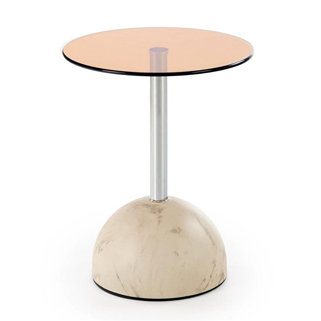 Hariana Coffee Table – Beige Marble & Amber Finish, Ø40×51 cm