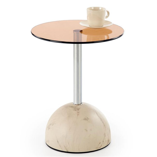 Hariana Coffee Table – Beige Marble & Amber Finish, Ø40×51 cm