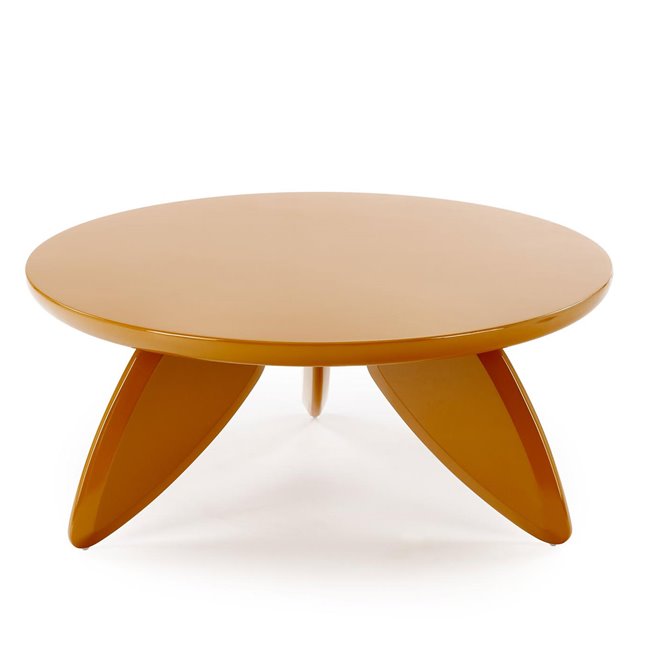Horaya Coffee Table – Yellow MDF, Ø80×36 cm