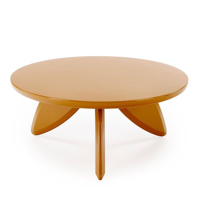 Horaya Coffee Table – Yellow MDF, Ø80×36 cm