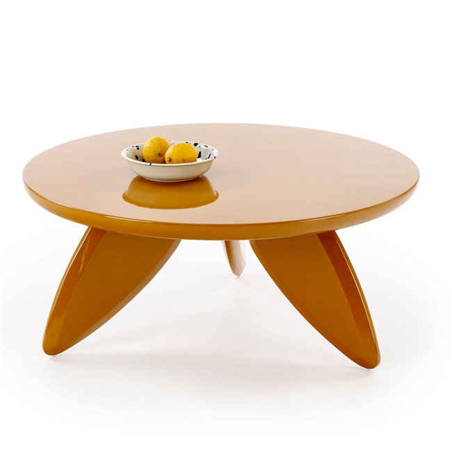 Horaya Coffee Table – Yellow MDF, Ø80×36 cm
