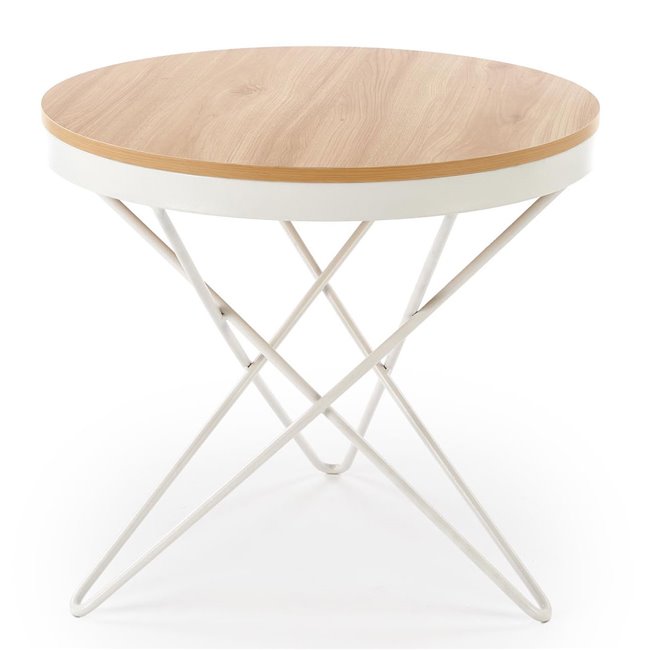 Heila Coffee Table – Natural & White MDF with Steel, Ø60×55 cm