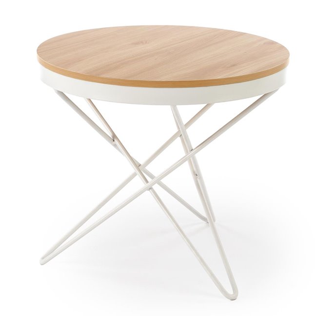 Heila Coffee Table – Natural & White MDF with Steel, Ø60×55 cm