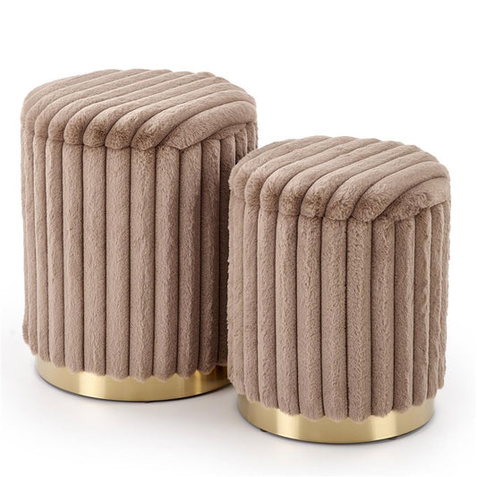 Haido Pouf Set Cappuccino-Gold – Small & Medium Steel-Polyester