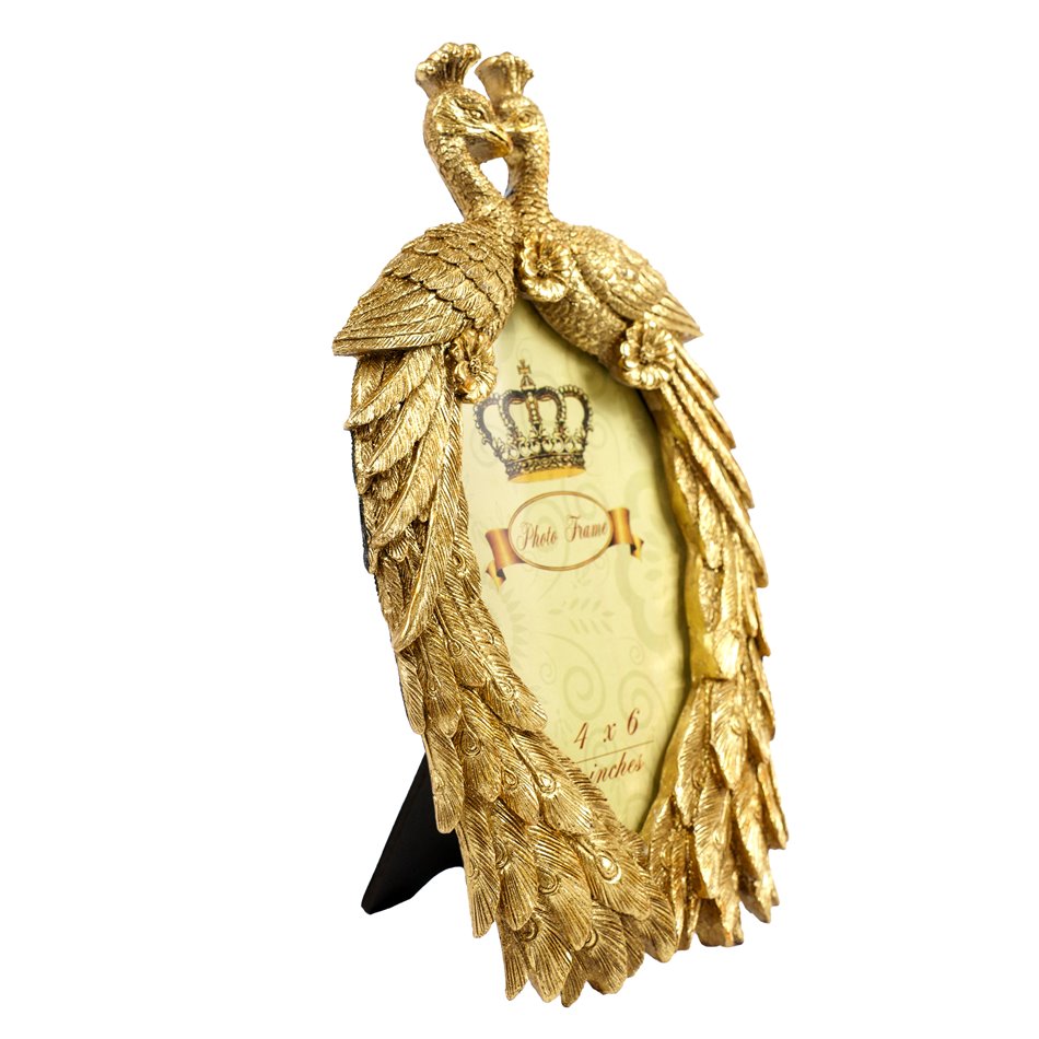 Photo frame Peacocks, gold color, 10x15cm photograph, H24.2x14.7x2.2cm
