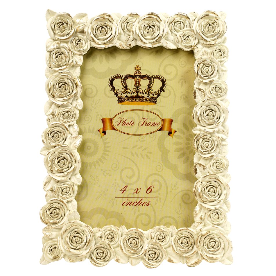 Photo frame Roses, cream/gold color, 10x15cm photograph, H16.5x12.5x2cm