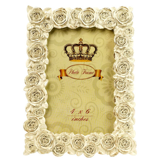 Photo frame Roses, cream/gold color, 10x15cm photograph, H16.5x12.5x2cm