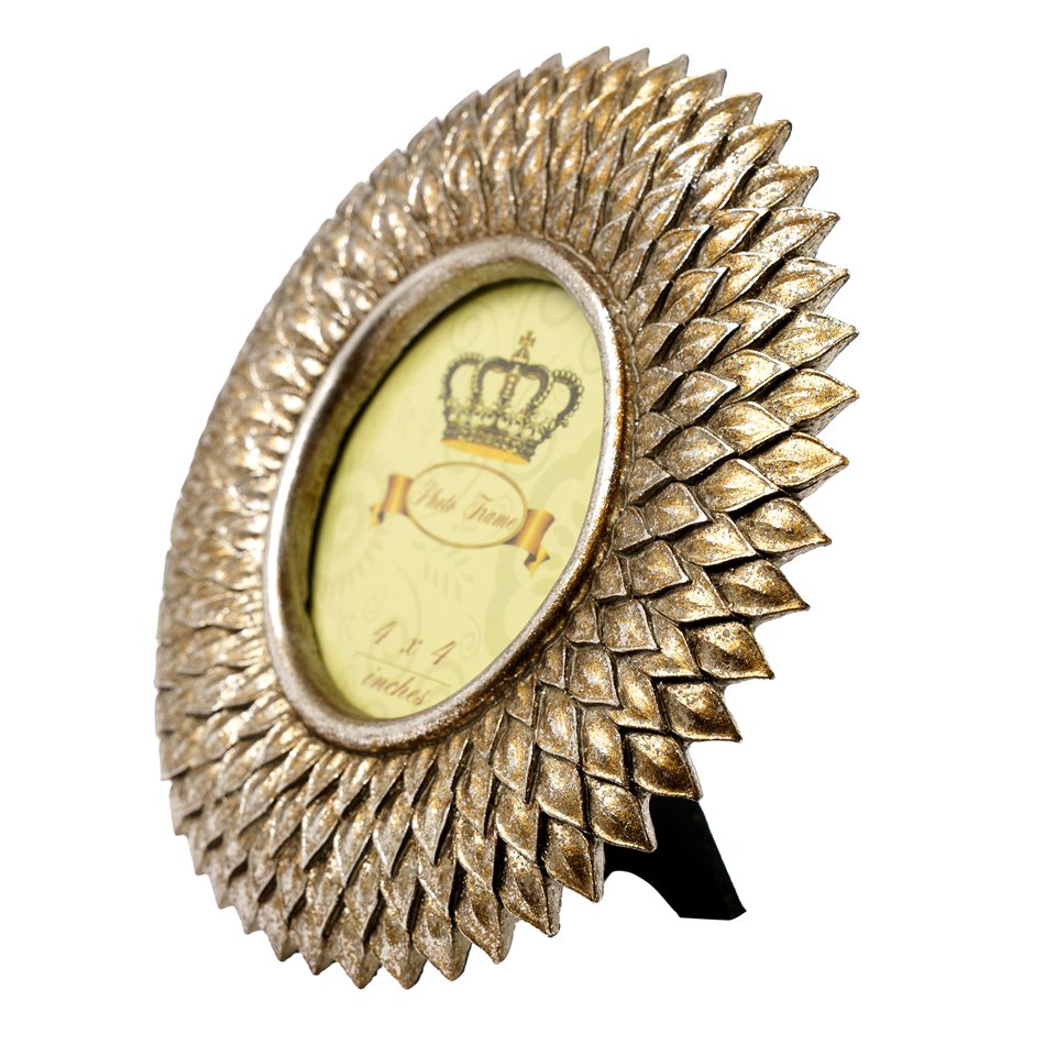 Photo frame Sun, gold color, 10x10cm photograph, D19.5x2cm